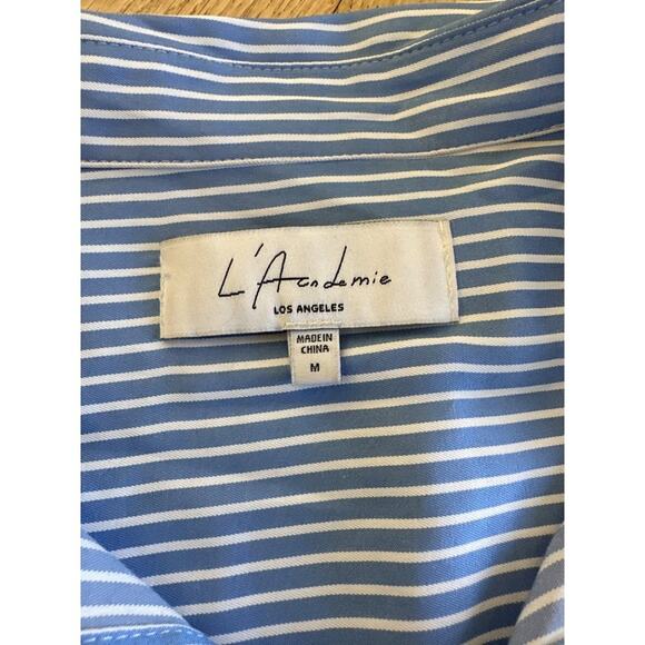 L'Academie Stripe Button Down Shirt in Blue & White - Picture 3 of 5